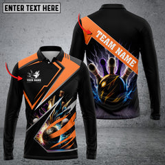 Maxcorners Bowling And Pins Premium Multicolor Option Customized Name Long Sleeve 3D Shirt