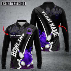 Maxcorners Bowling And Pins Plame Premium Multicolor Option Personalized Name Long Sleeve 3D Shirt