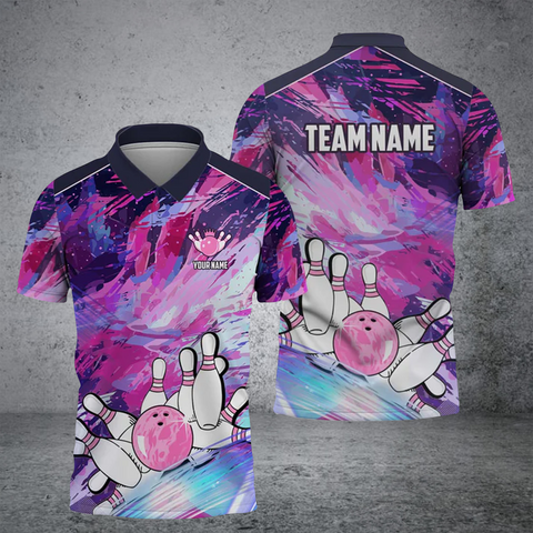 Maxcorners Bowling And Pins Art Of Painting Multicolor Option Customized Name 3D Shirt