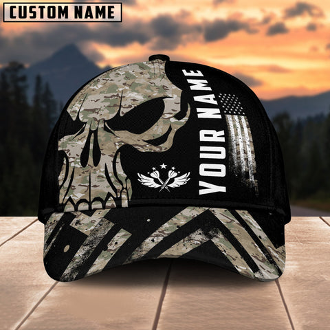 Maxcorners Darts Skull Army Multicolor Option Personalized Name 3D Cap