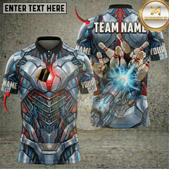 Maxcorners Bowling Superhero Cyber Core Armor Lightning Strike Personalized Name 3D Unisex Shirt