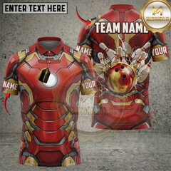 Maxcorners Bowling Superhero Iron Armor Reactor Strike Personalized Name 3D Unisex Shirt