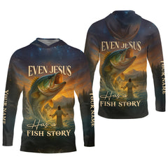 Maxcorners Even Jesus Had a Fish Story, Fishing Funny Shirt, Fishing UV Shirts, SPF Shirts For Men, Hooded Sun Shirt