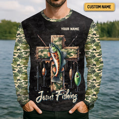 Maxcorners I Like Fishing And Believe In Jesus, Camo Fishing Shirt, Fishing UPF Shirts, Jesus Fishing Shirt, Gift For Fishermen