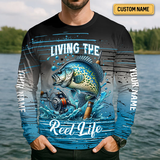 Maxcorners Living The Reel Life UPF Fishing Shirts, Long Sleeve Fishing Shirts, Funny Fishing Shirt, Gag Gifts For Men