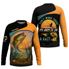 Maxcorners Can't Work Today My Arm Is In A Cast Hooded UPF Shirt, Fishing Funny Shirt, Hooded UPF Shirt, Men Long Sleeve Shirt