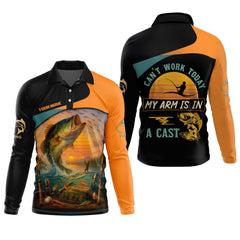 Maxcorners Can't Work Today My Arm Is In A Cast Hooded UPF Shirt, Fishing Funny Shirt, Hooded UPF Shirt, Men Long Sleeve Shirt