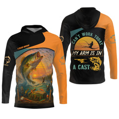 Maxcorners Can't Work Today My Arm Is In A Cast Hooded UPF Shirt, Fishing Funny Shirt, Hooded UPF Shirt, Men Long Sleeve Shirt