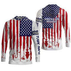 Maxcorners American Hooker Hooded UPF Shirt, American Flag Fish Shirt, Long Sleeve Fishing Shirts, Mens Casual Shirts