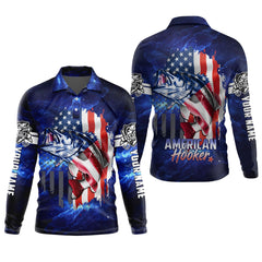 Maxcorners American Hooker Fishing UPF Shirts, American Flag Fish Shirt, UV Shirts For Men, Long Sleeve Fishing Shirts