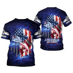 Maxcorners American Hooker Fishing UPF Shirts, American Flag Fish Shirt, UV Shirts For Men, Long Sleeve Fishing Shirts