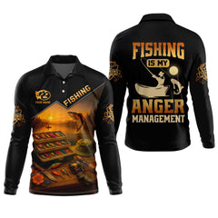 Maxcorners Fishing Is My Anger Management, Hooded UPF Shirt, UV Shirts For Men, Long Sleeve Fishing Shirts, Mens Casual Shirts