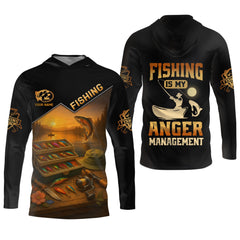 Maxcorners Fishing Is My Anger Management, Hooded UPF Shirt, UV Shirts For Men, Long Sleeve Fishing Shirts, Mens Casual Shirts