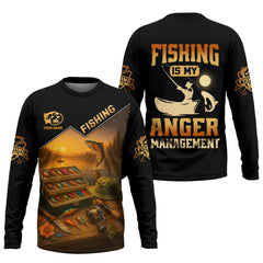 Maxcorners Fishing Is My Anger Management, Hooded UPF Shirt, UV Shirts For Men, Long Sleeve Fishing Shirts, Mens Casual Shirts