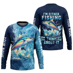 Maxcorners I'm Either Fishing Or Thinking About It Fishing Shirt, Fishing T-Shirts Funny, Long Sleeve Sun Shirt