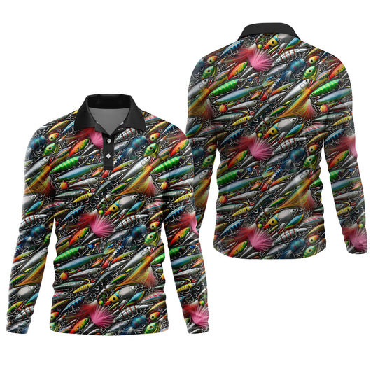 Maxcorners Colorful Fishing Lure SPF Shirts For Men, Long Sleeve Fishing Shirts, Hooded Sun Shirt, Mens Casual Shirts