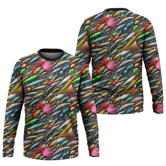 Maxcorners Colorful Fishing Lure SPF Shirts For Men, Long Sleeve Fishing Shirts, Hooded Sun Shirt, Mens Casual Shirt