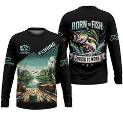 Maxcorners Born To Fish Forced To Work Funny Fishing Shirts, UV Protection Shirt, Long Sleeve Fishing Shirts, Mens Casual Shirt