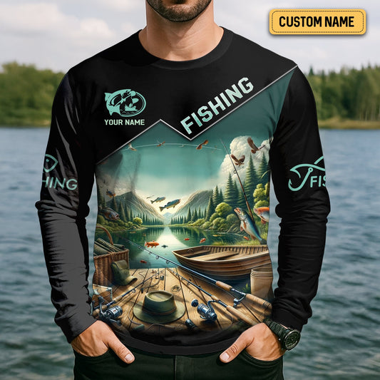 Maxcorners Born To Fish Forced To Work Funny Fishing Shirts, UV Protection Shirt, Long Sleeve Fishing Shirts, Mens Casual Shirts