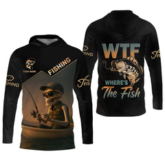Maxcorners WTF Where's The Fish, Funny Skeleton Shirts, Fishing UV Shirts, Gag Gifts For Men, Mens Casual Shirts