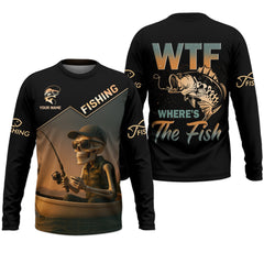 Maxcorners WTF Where's The Fish, Funny Skeleton Shirts, Fishing UV Shirts, Gag Gifts For Men, Mens Casual Shirts