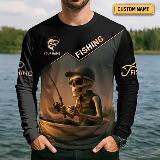 Maxcorners WTF Where's The Fish, Funny Skeleton Shirts, Fishing UV Shirts, Gag Gifts For Men, Mens Casual Shirts