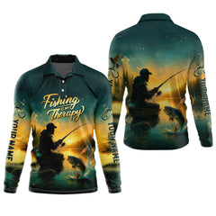 Maxcorners Fishing Is My Therapy, Long Sleeve Sun Shirt, SPF Shirts For Men, Gag Gifts For Men, Fishing Shirt For Men