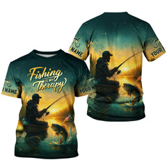 Maxcorners Fishing Therapy, Long Sleeve Sun Shirt, SPF Shirts For Men, Gag Gifts For Men, Mens Casual Shirts