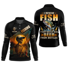 Maxcorners Fish And Beer, Skeleton Fishing, Funny Fishing Shirts, SPF Shirts For Men, Long Sleeve Top