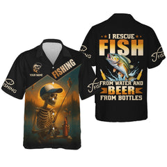Maxcorners Fish And Beer, Skeleton Fishing, Funny Fishing Shirts, SPF Shirts For Men, Long Sleeve Tops