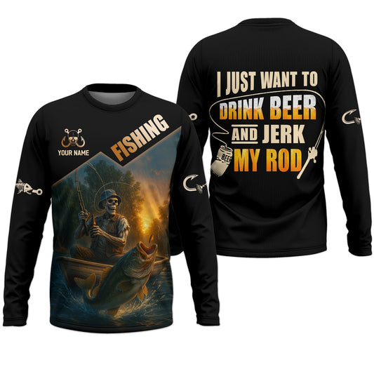 Maxcorners Drink Beer Funny Fishing Shirts, SPF Long Sleeve Shirts, Sun Shirts For Men, Hooded Long Sleeve Shirt