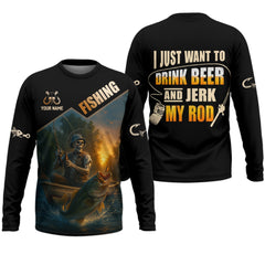 Maxcorners Drink Beer Funny Fishing Shirts, SPF Long Sleeve Shirts, Sun Shirts For Men, Hooded Long Sleeve Shirt