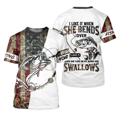Maxcorners I Love It When She Bends Over SPF Shirt, American Flag Fish Shirt, Fishing UPF Shirts, Funny Fishing Shirts