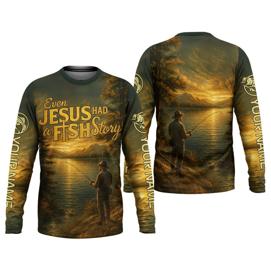 Maxcorners Bible Story Fish And Bread, Long Sleeve Fishing Shirts, SPF Shirts For Men, Fishing UPF Shirts, Sun Shirts For Men