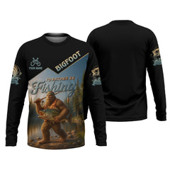 Maxcorners I'd Rather Be Fishing, Bigfoot Fishing UPF Shirts, Funny Men Fishing Shirt, Long Sleeve Fishing Shirts