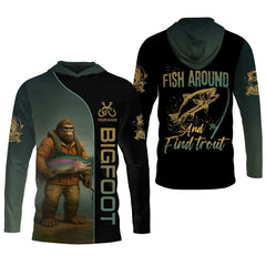 Maxcorners Fish Around & Find Trout Fishing Shirt, Bigfoot Fishing Shirt, SPF Shirts For Men, Funny Fishing Shirt