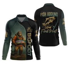 Maxcorners Fish Around & Find Trout Fishing Shirt, Bigfoot Fishing Shirt, SPF Shirts For Men, Funny Fishing Shirt