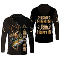 Maxcorners Gone Fishing And Be Back To Go Hunting, Men Fishing Shirt, SPF Long Sleeve Shirts, Funny Fishing Shirt