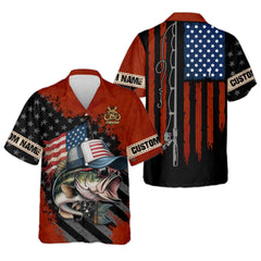 Maxcorners Patriotic Fishing Shirt, Largemouth Bass Fishing SPF Shirt, Fisherman Outfit, Men Long Sleeve Shirt