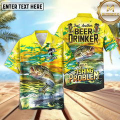 Maxcorners Bass Fishing Beer Drinker Yellow Sky Pattern Sport Jersey Personalized Name, Team Name Hawaiian Shirt