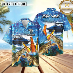 Maxcorners Pike Fishing Boat Blue Beer Pattern Sport Jersey Personalized Name, Team Name Hawaiian Shirt