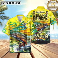 Maxcorners Trout Fishing Beer Drinker Yellow Sky Pattern Sport Jersey Personalized Name, Team Name Hawaiian Shirt