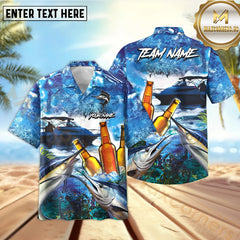 Maxcorners Marlin Fishing Boat Blue Beer Pattern Sport Jersey Personalized Name, Team Name Hawaiian Shirt