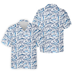 Maxcorners Navy Fish Pattern Fishing UPF Shirts, Men's Fishing Shirts Long Sleeve, Presents For Fishermen