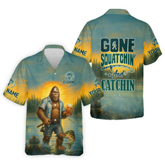 Maxcorners Gone Squatchin, Bigfoot Fishing, Funny Fishing Shirt, SPF Shirt, Fisherman Outfit, Mens Casual Shirts