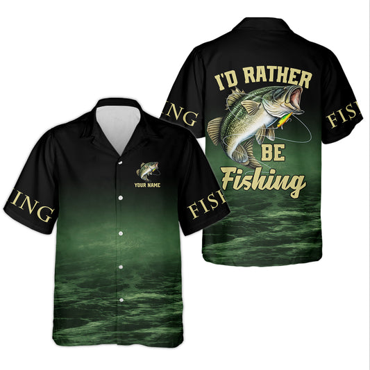 Maxcorners I'd Rather Be Fishing - Personalized Bass Fishing Shirt, Fishing UPF Shirts, Funny Fishing Shirt