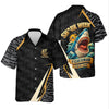 Maxcorners Shark Week Hexagon Pattern Black Fishing Shirt, SPF Shirt For Men, Men's Fishing Shirt