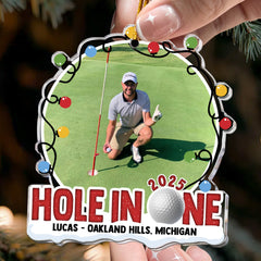 Maxcorners Hole In One Custom Photo Xmas Ornament, Golf Player Custom Name Acrylic Ornament, Christmas Golf Gift