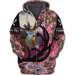 Maxcorners Deer Hunting Country Girl Pink Style Shirt 3D All Over Printed Clothes