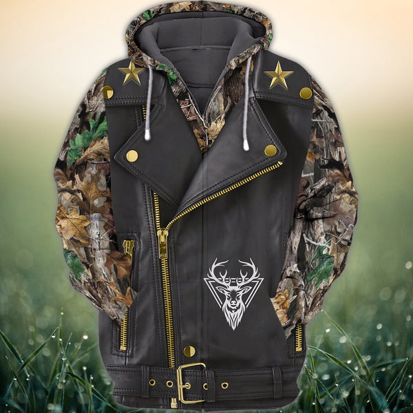 Maxcorners Hunting Just A Tip Black Leather Pattern Shirt 3D All Over Printed Clothes